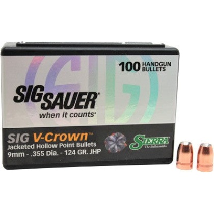 Sierra Bullets 9mm .355 - 124gr Jhp Sig V-crown 100ct