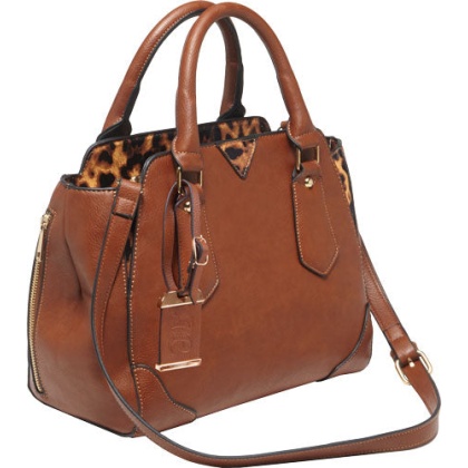 Bulldog Concealed Carry Purse - Satchel Chestnut W- Leopard Tm