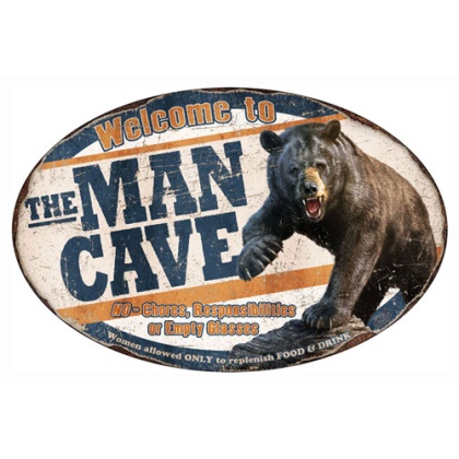 RIVERS EDGE MAN CAVE BEAR TIN SIGN