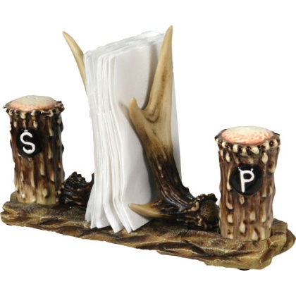 RIVERS EDGE RESIN ANTLER SALT & PEPPER SHAKERS NAPKIN HOLDER