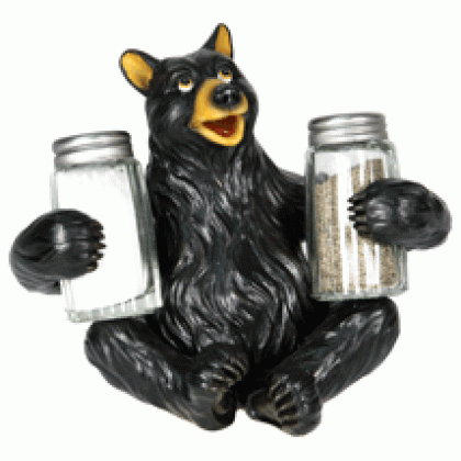 RIVERS EDGE BEAR HOLDING GLASS SALT & PEPPER SHAKERS