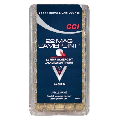 CCI 22WMR 40GR GAMEPOINT JSP 1875FPS 50RD 40BX/CS