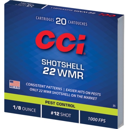 CCI SHOTSHELL 22WMR 52GR #12 SHOT 1000FPS  20RD 100BX/CS