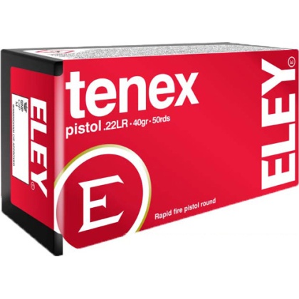 ELEY TENEX PISTOL 22LR 40GR ROUND NOSE 50RD 100BX/CS