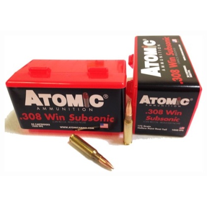 ATOMIC 308 WIN 175GR SUBSONIC BTHP 50RD 10BX/CS