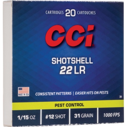 CCI SHOTSHELL 22LR 31GR #12 SHOT 1000FPS 20RD 100BX/CS