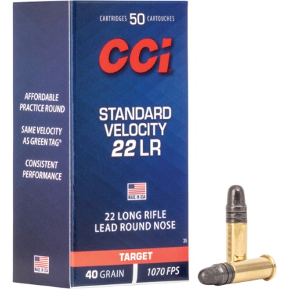 CCI STANDARD 22LR 40GR LEAD-RN 1070FPS 50RD 100BX/CS