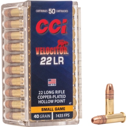 CCI VELOCITOR 22LR 40GR PLATED HP 1435FPS 50RD 100BX/CS