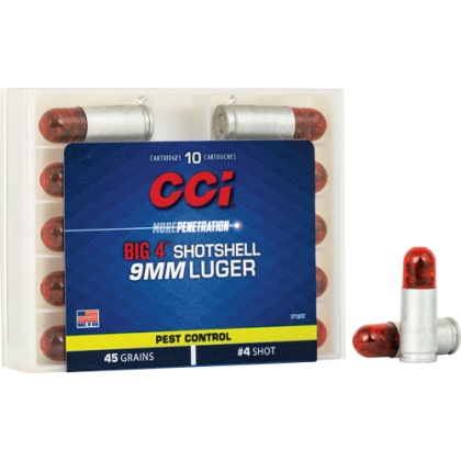 CCI SHOTSHELL 9MM LUGER 53GR #4 SHOT 10RD 20BX/CS