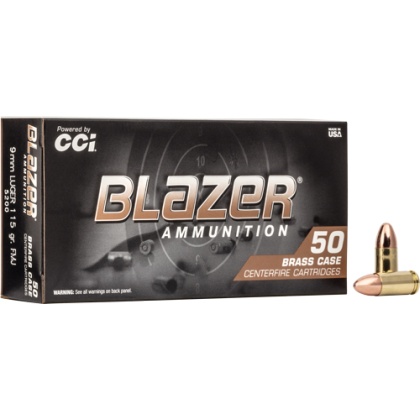 CCI BLAZER BRASS 9MM LUGER 115GR FMJ 50RD 20BX/CS