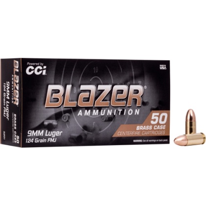 CCI BLAZER BRASS 9MM LUGER 124GR FMJ 50RD 20BX/CS