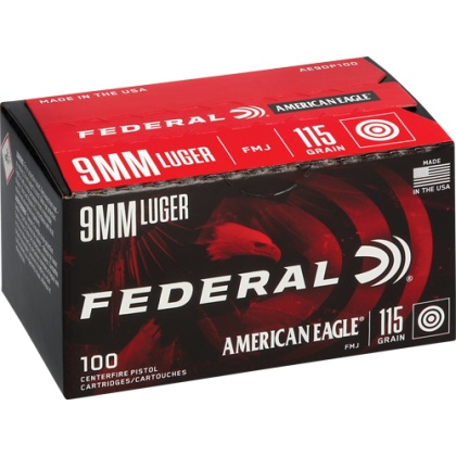 FEDERAL AE 9MM LUGER 115GR FMJ 100RD 5BX/CS