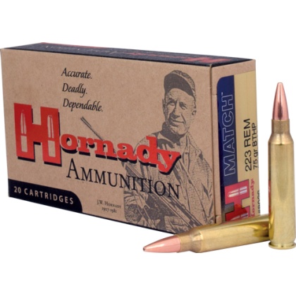 HORNADY 223 REM 75GR BTHP MATCH 20RD 10BX/CS