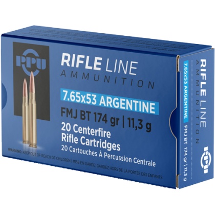 PPU 7.65X53 ARGENTINE MAUSER 174GR FMJ 20RD 10BX/CS