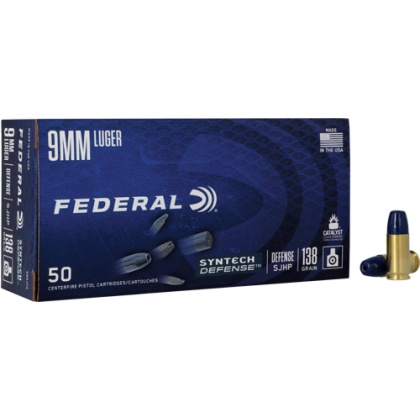 FEDERAL SYNTHETIC DEFENSE 9MM LUGER 138GR SJHP 50RD 10BX/CS