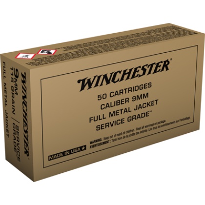 WINCHESTER SERVICE GRADE 9MM LUGER 115GR FMJ 50RD 10BX/CS