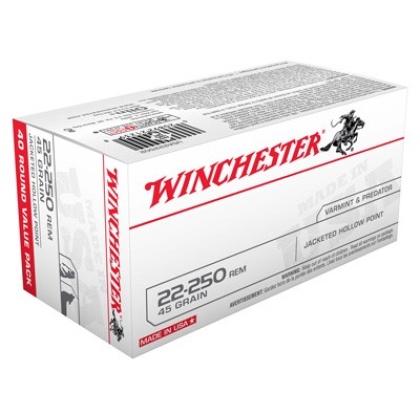 WINCHESTER USA 22-250 REM 45GR JHP 40RD 10BX/CS