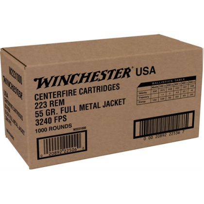 WINCHESTER USA 223 REM 55GR FMJ 1000RD CASE LOT