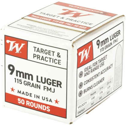 WINCHESTER USA 9MM LUGER 115GR FMJ 50RD 20BX/CS