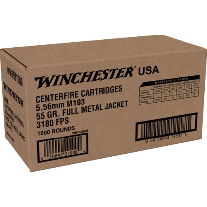 WINCHESTER USA 5.56X45 55GR FMJ 1000RD CASE LOT