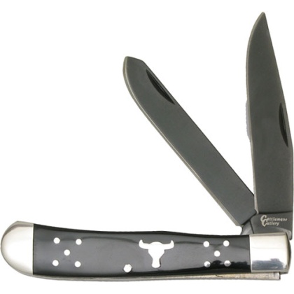 ABKT CATTLEMANS CUTLERY BLACK ANGUS TRAPPER 2-BLADE FOLDER