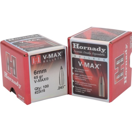 HORNADY BULLETS 6MM .243 65GR V-MAX 100CT 40BX/CS