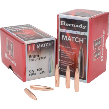 HORNADY BULLETS 6MM .243 105GR BTHP MATCH 100CT 25BX/CS