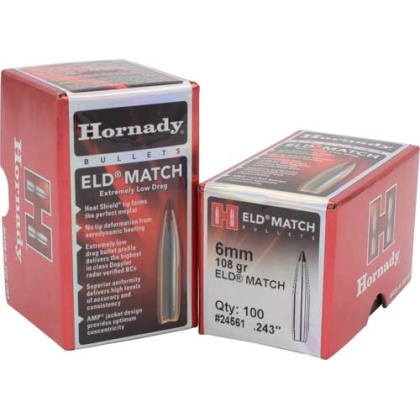 HORNADY BULLETS 6MM .243 108GR ELD-MATCH 100CT 25BX/CS