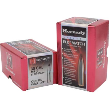 HORNADY BULLETS 30CAL .308 168GR ELD-MATCH 100CT 15BX/CS