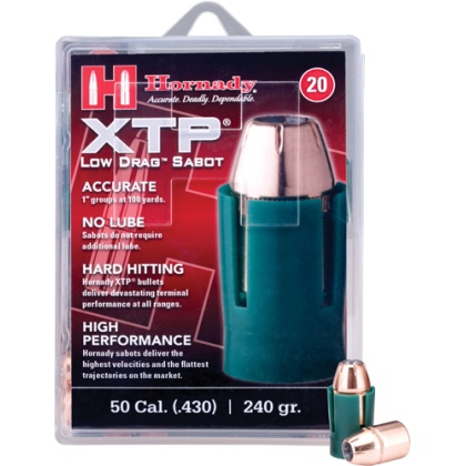 HORNADY 50CAL SABOTED BULLET 44 240GR JHP 20CT 10BX/CS