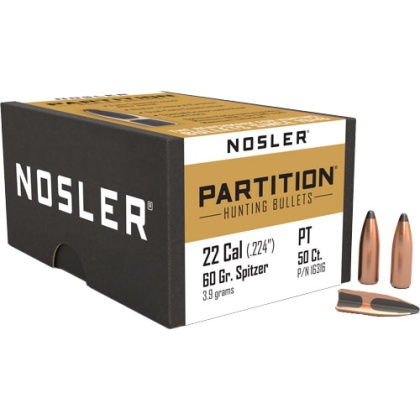 NOSLER BULLETS 22 CAL .224 60GR PARTITION 50CT