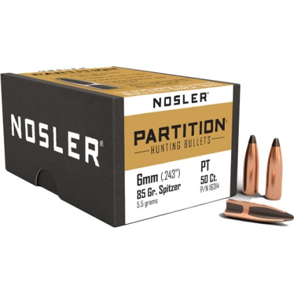 NOSLER BULLETS 6MM .243 85GR PARTITION 50CT