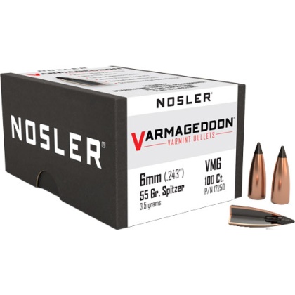 NOSLER BULLETS 6MM .243 55GR VARMAGEDDON TIPPED 100CT