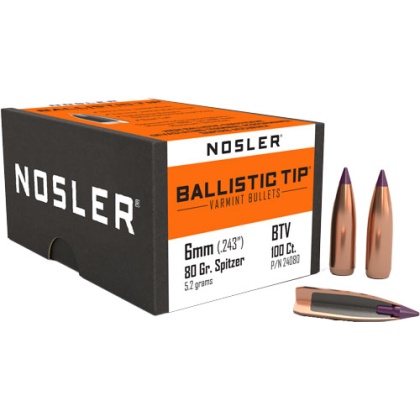 NOSLER BULLETS 6MM .243 80GR BALLISTIC TIP 100CT