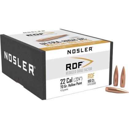 NOSLER BULLETS 22 CAL .224 70GR RDF HPBT 100CT