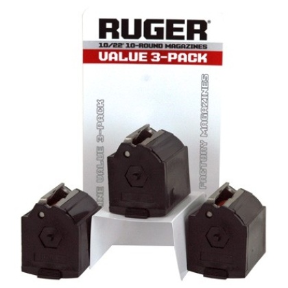 RUGER MAGAZINE 10/22 22LR 10RD BLACK PLASTIC 3PACK