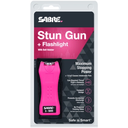 SABRE STUN GUN FLASHLIGHT MINI W/HOLSTER 1.600uC PINK