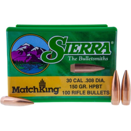 SIERRA BULLETS .30 CAL .308 150GR HP-BT MATCH 100CT