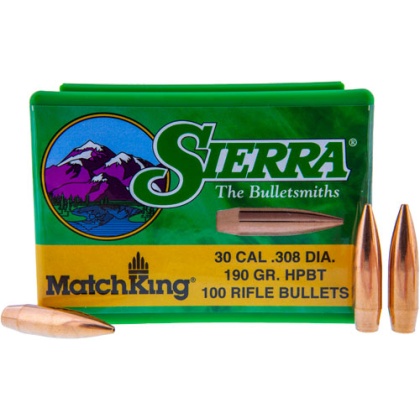 SIERRA BULLETS .30 CAL .308 190GR HP-BT MATCH 100CT