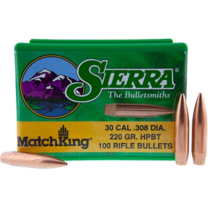 SIERRA BULLETS .30 CAL .308 220GR HP-BT MATCH 100CT