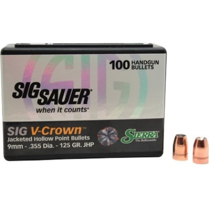 SIERRA BULLETS 9MM .355 125GR JHP SIG V-CROWN 100CT