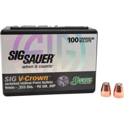 SIERRA BULLETS 9MM .355 90GR JHP SIG V-CROWN 100CT