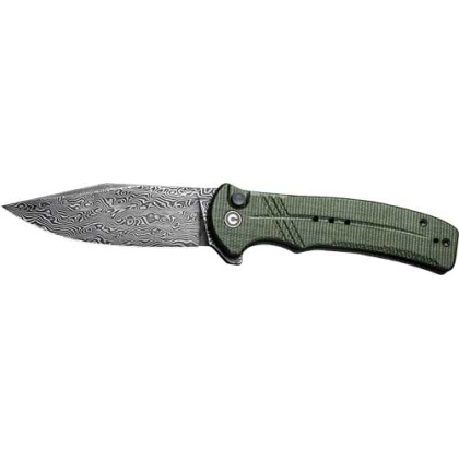 CIVIVI KNIFE COGENT 3.47" GREEN MICARTA/DAMASCUS BTTN LK