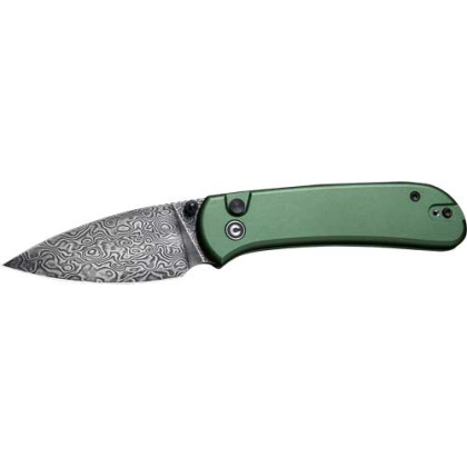 CIVIVI KNIFE QUIBIT 2.98" GREEN/DAMASCUS BUTTON LOCK