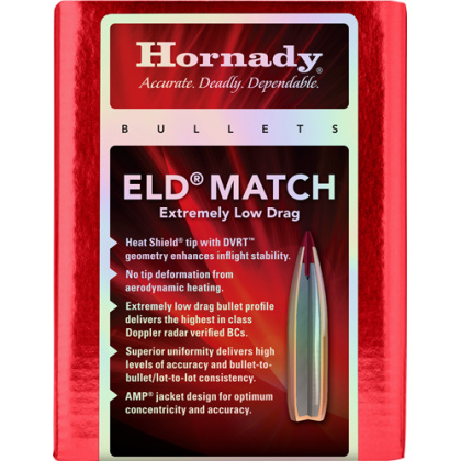 HORNADY BULLETS 6.5MM .264 147GR ELD-MATCH 500CT 6BX/CS