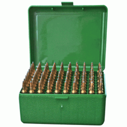 MTM AMMO BOX MEDIUM RIFLE 100-ROUNDS FLIP TOP STYLE GRN