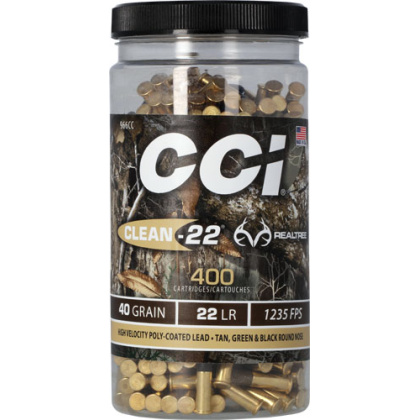 CCI CLEAN 22LR 40GR REALTREE POLY COATED RN 400RD 8BX/CS