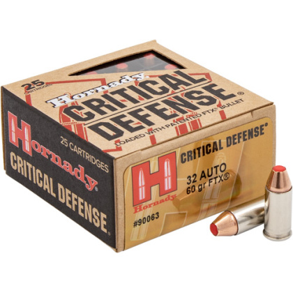 HORNADY CRITICAL DEFENSE 32 ACP 90GR FTX 25RD 10BX/CS