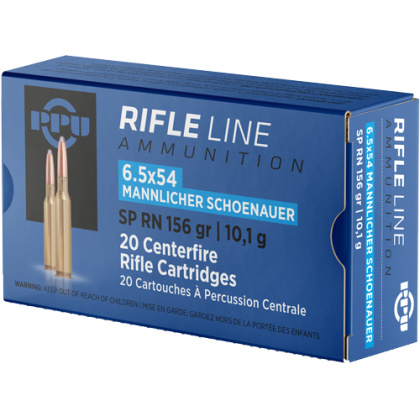 PPU 6.5X54 MANNLICHER SHONAUER 156GR. JSP-RN 20RD 10BX/CS