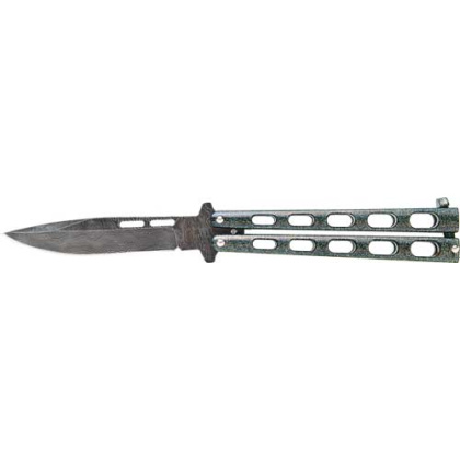 BEAR & SON BUTTERFLY KNIFE 3.38" GALAXY DAMASCUS!